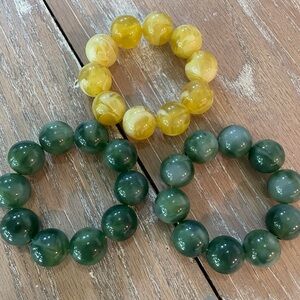Set of 3 Green and Yellow Beaded Stretch Bracelets (Vintage?)
